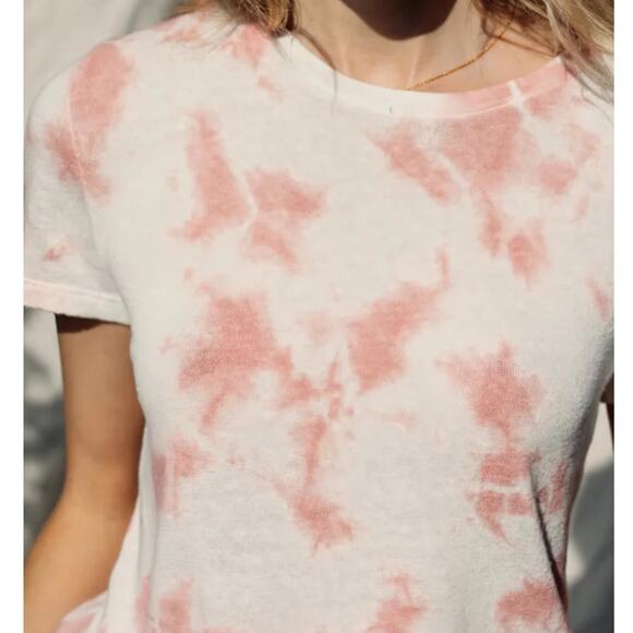 Faherty Didion Tie Dye Tee Small Womens White Pink Hemp Organic Cotton Crewneck - Picture 9 of 9